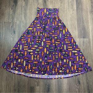 LuLaRoe Maxi Soft Skirt Dress‎ Purple Feathers Tribal Aztec Southwest XS (2-4)